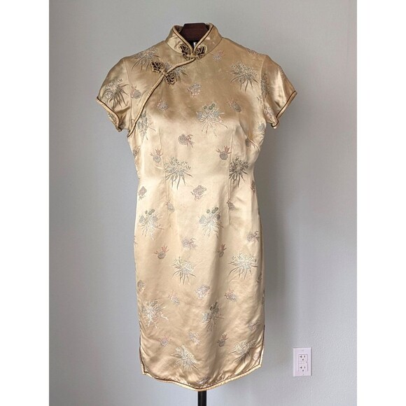 Unbranded Dresses & Skirts - Vintage Silk Jacquard Qipao Cheongsam Dress Champagne Gold Chinese Dress Elegant